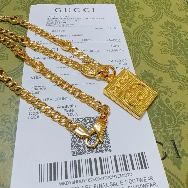 Gucci Gold-Tone Square GG Pendant Necklace 7