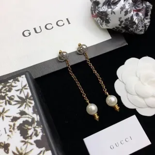 Gucci Gold White Chain Drop Pearl Pendant Earrings
