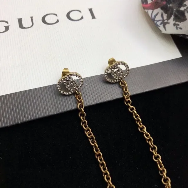 Gucci Gold White Chain Drop Pearl Pendant Earrings 5