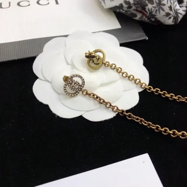 Gucci Gold White Chain Drop Pearl Pendant Earrings 7