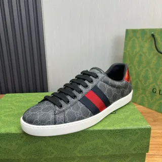Gucci Gray Red GG Monogram Canvas Web Stripe Side Panel Lifestyle Sneakers