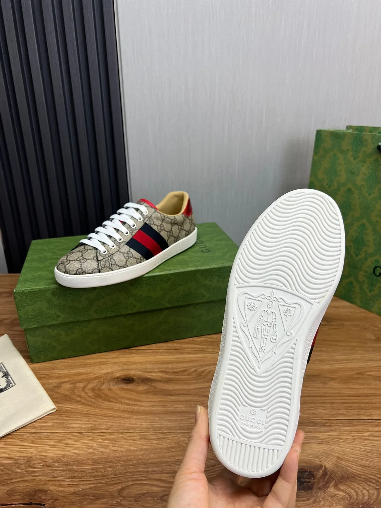 Gucci Gray Red GG Monogram Canvas Web Stripe Side Panel Lifestyle Sneakers 2