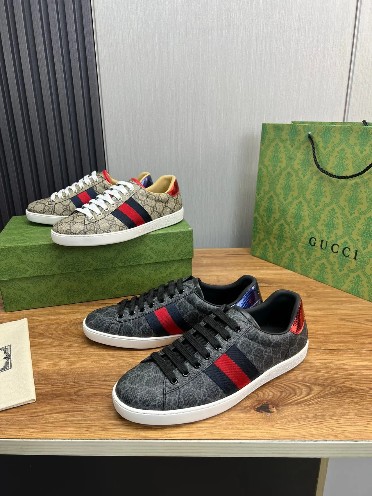 Gucci Gray Red GG Monogram Canvas Web Stripe Side Panel Lifestyle Sneakers 3