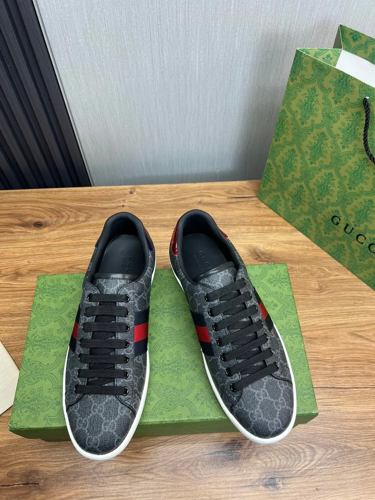 Gucci Gray Red GG Monogram Canvas Web Stripe Side Panel Lifestyle Sneakers 4