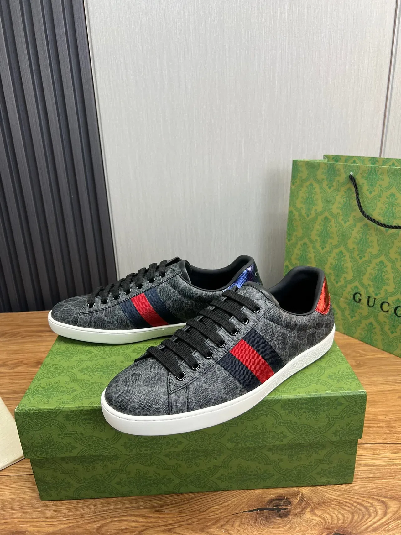 Gucci Gray Red GG Monogram Canvas Web Stripe Side Panel Lifestyle Sneakers 5