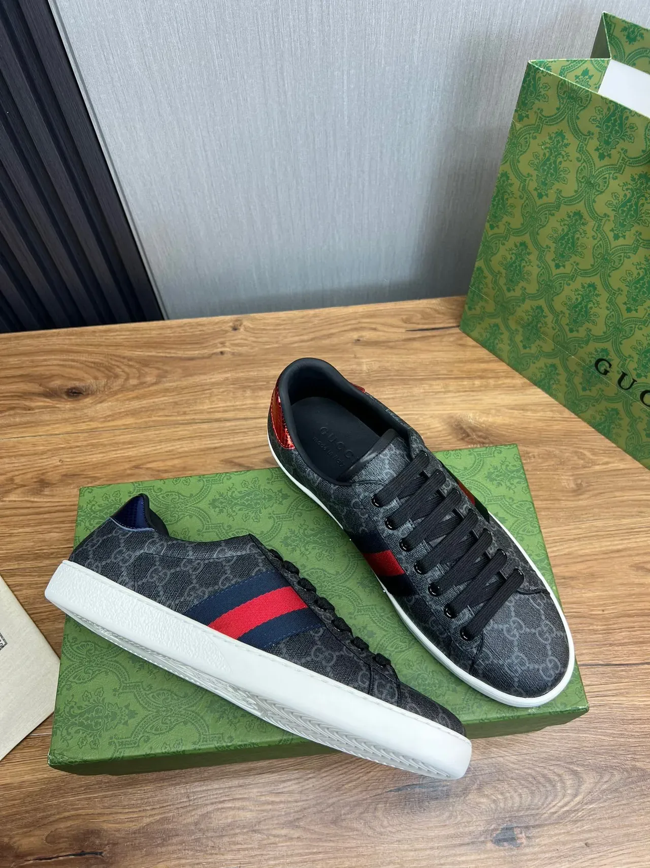 Gucci Gray Red GG Monogram Canvas Web Stripe Side Panel Lifestyle Sneakers 7