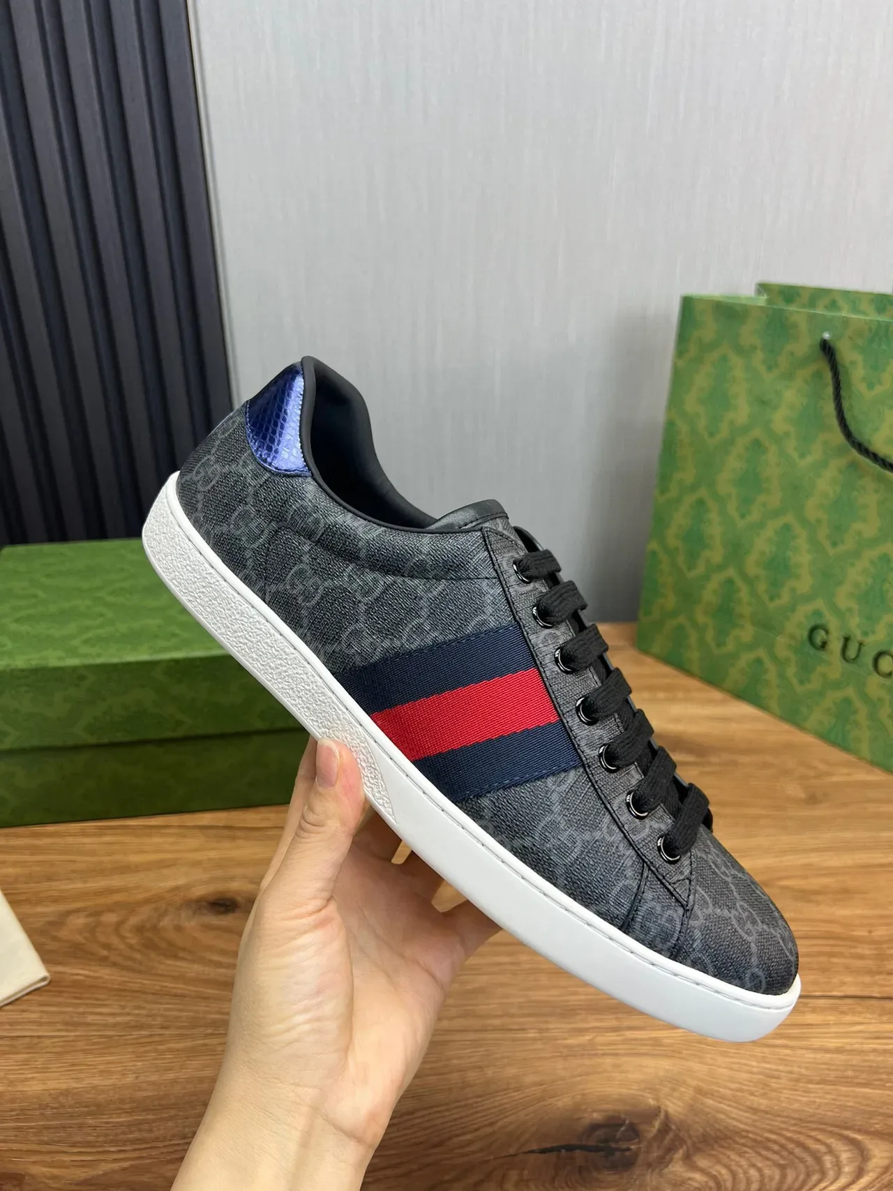 Gucci Gray Red GG Monogram Canvas Web Stripe Side Panel Lifestyle Sneakers 8