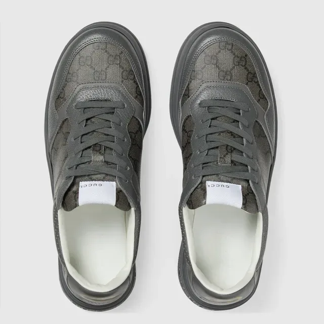 Gucci Gray White Monogrammed Canvas Leather Overlays Lifestyle Sneakers 2