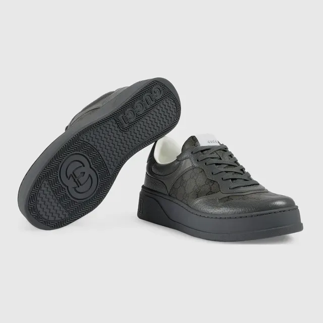 Gucci Gray White Monogrammed Canvas Leather Overlays Lifestyle Sneakers 3