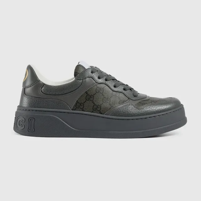 Gucci Gray White Monogrammed Canvas Leather Overlays Lifestyle Sneakers 4
