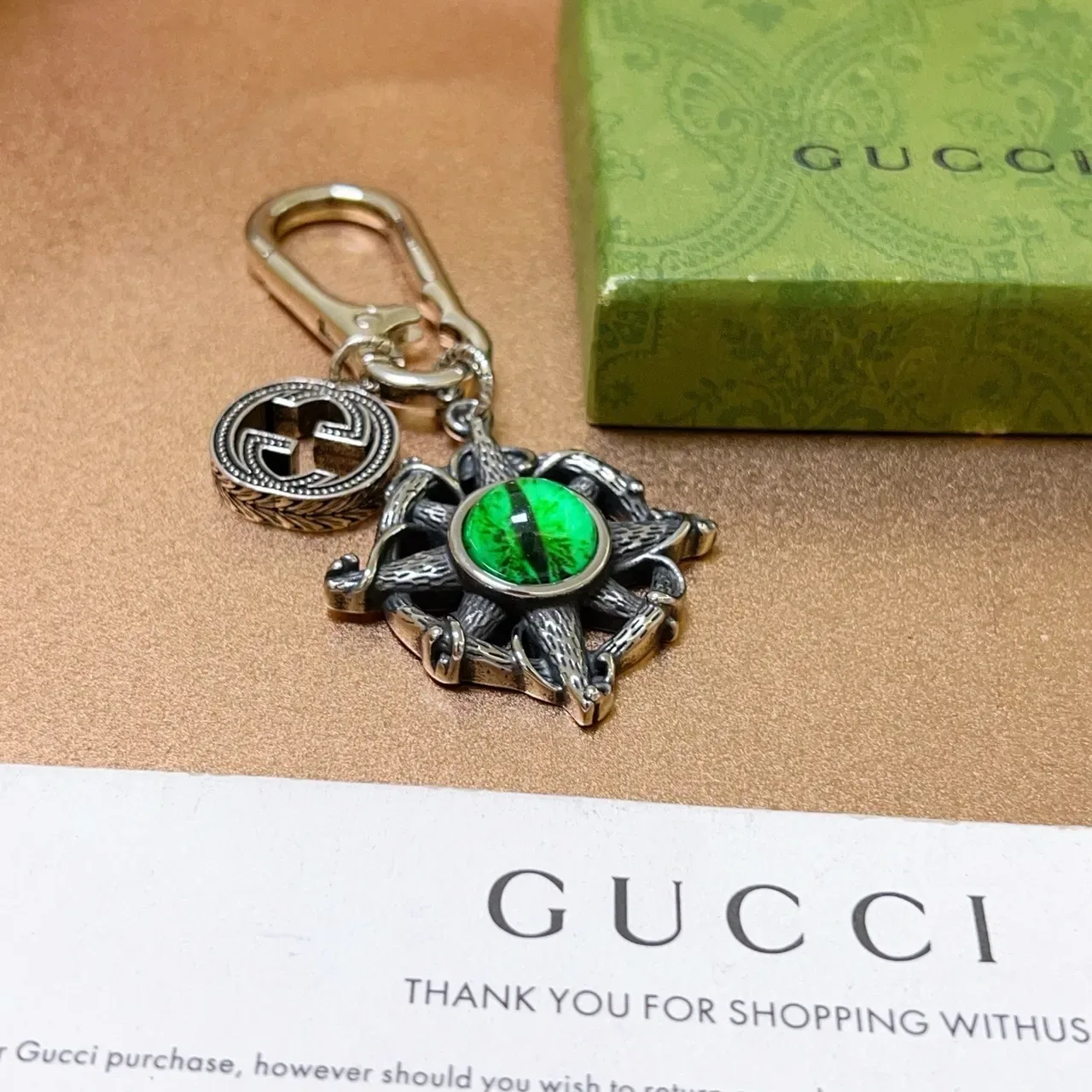 Gucci Green Silver Metal Cabochon Stone Jewelry 2