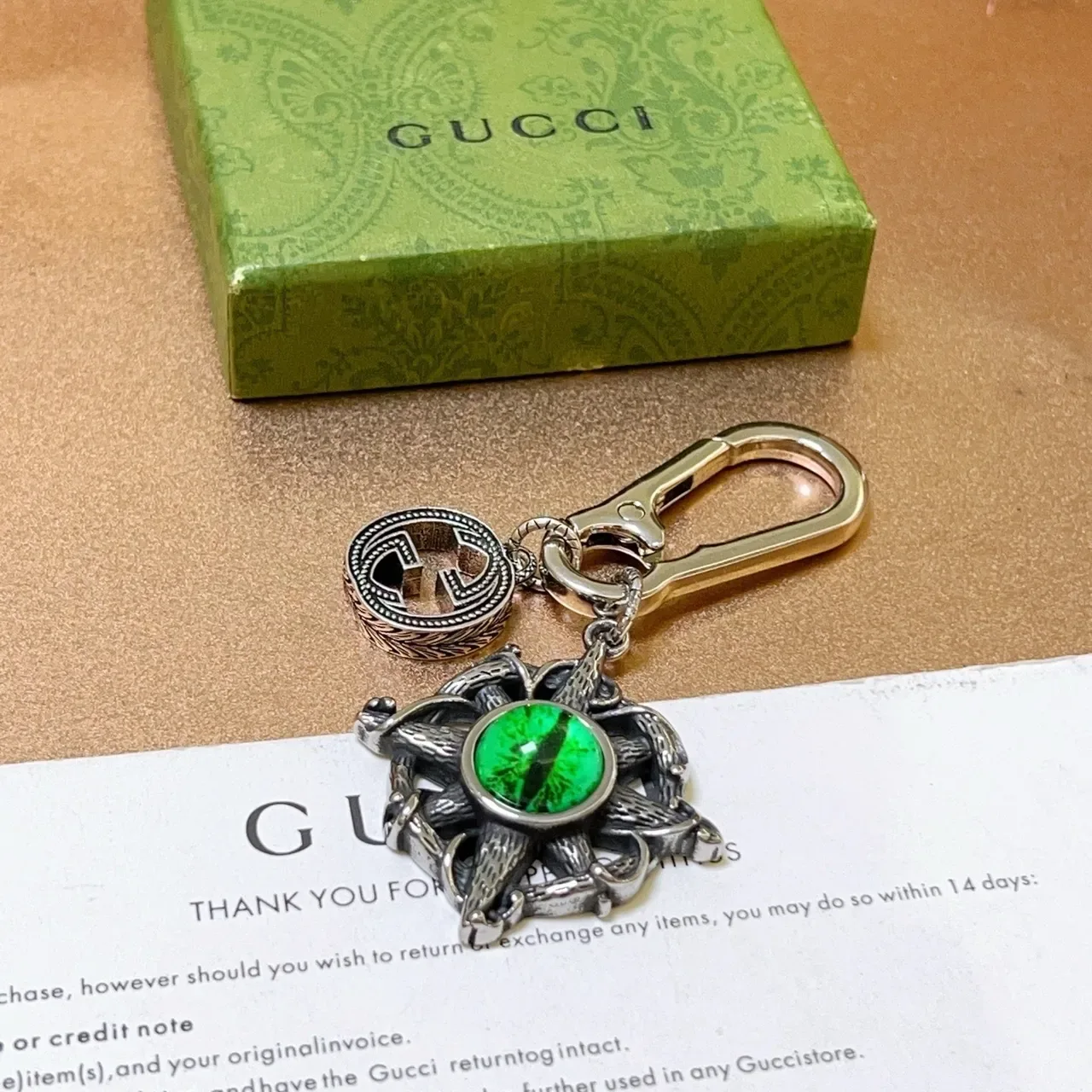 Gucci Green Silver Metal Cabochon Stone Jewelry 3