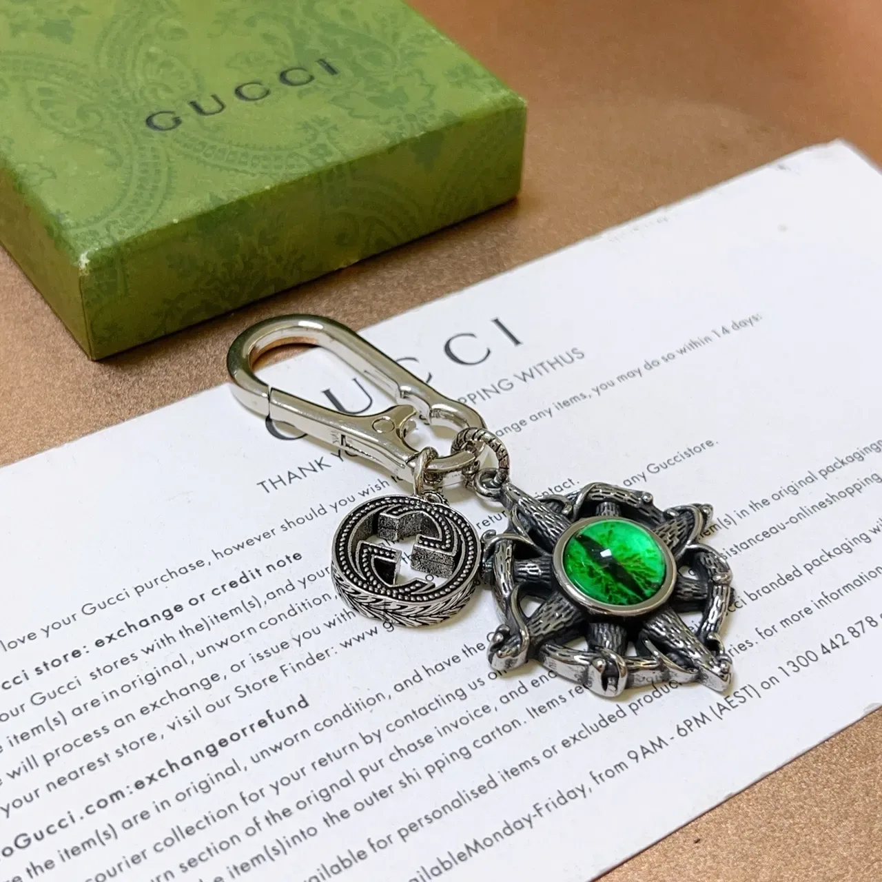 Gucci Green Silver Metal Cabochon Stone Jewelry 4