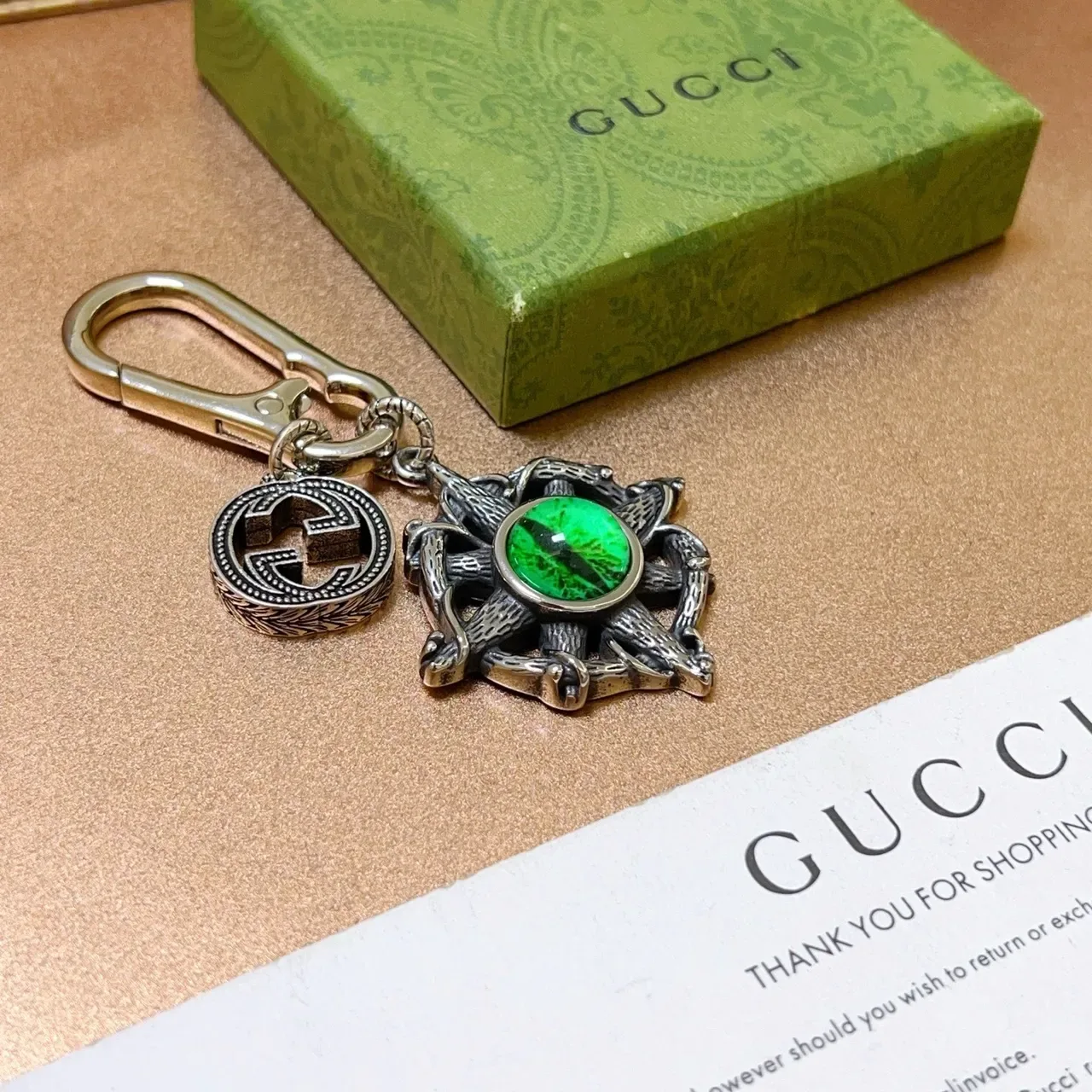 Gucci Green Silver Metal Cabochon Stone Jewelry 5