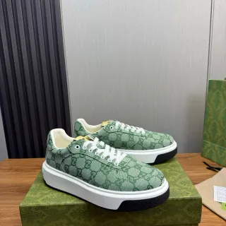 Gucci Green White GG Monogram Jacquard Canvas Platform Sole Lifestyle Sneakers