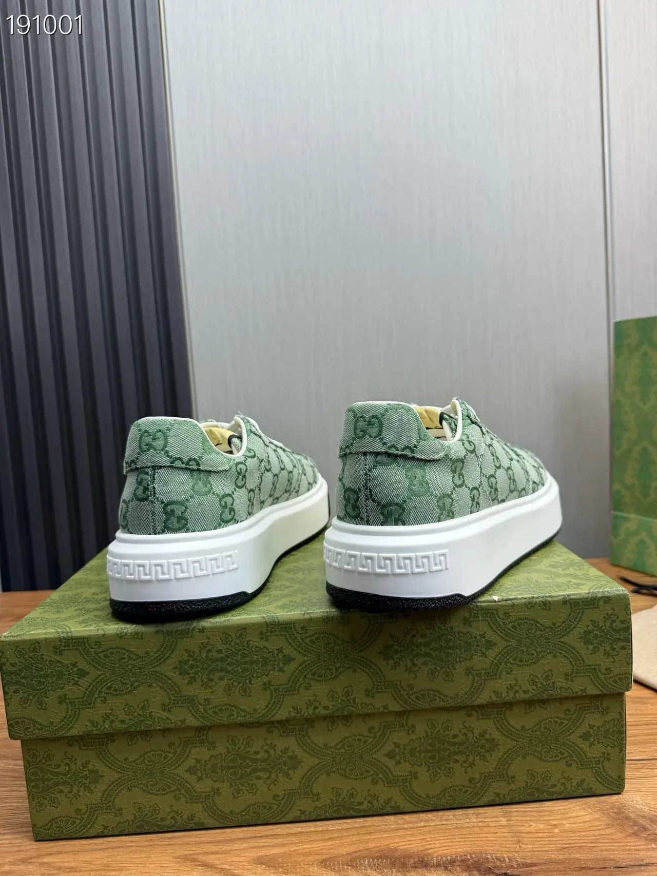 Gucci Green White GG Monogram Jacquard Canvas Platform Sole Lifestyle Sneakers 2