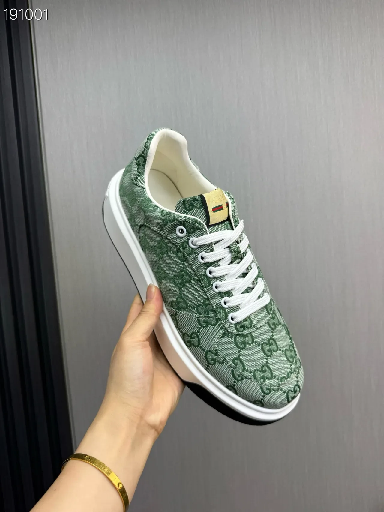 Gucci Green White GG Monogram Jacquard Canvas Platform Sole Lifestyle Sneakers 3