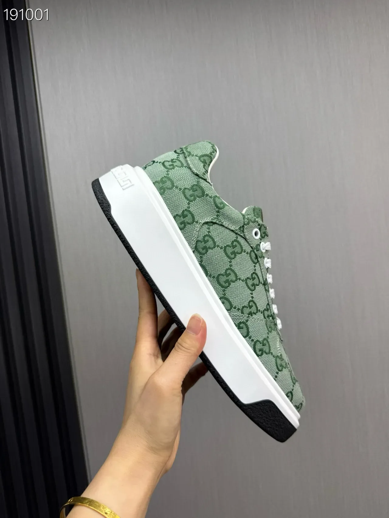 Gucci Green White GG Monogram Jacquard Canvas Platform Sole Lifestyle Sneakers 4