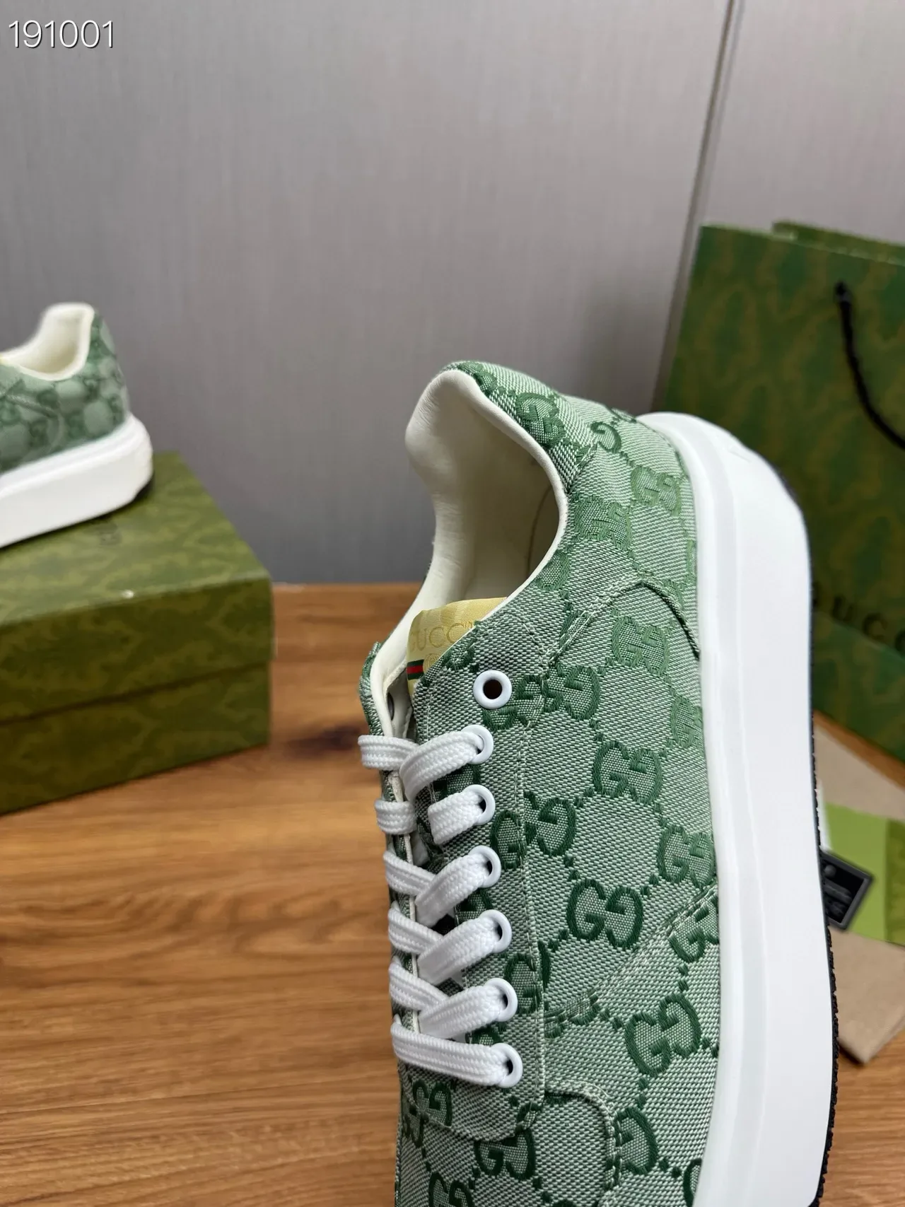 Gucci Green White GG Monogram Jacquard Canvas Platform Sole Lifestyle Sneakers 5
