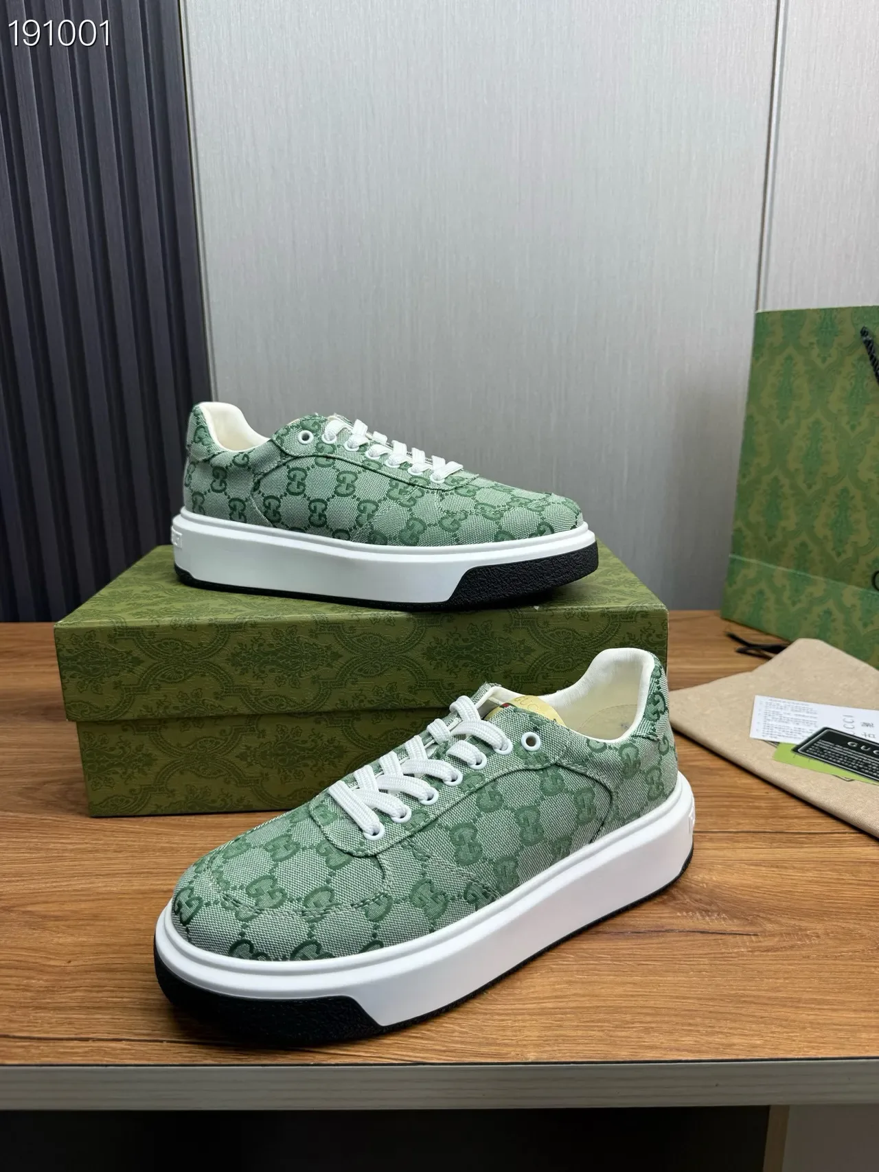 Gucci Green White GG Monogram Jacquard Canvas Platform Sole Lifestyle Sneakers 6