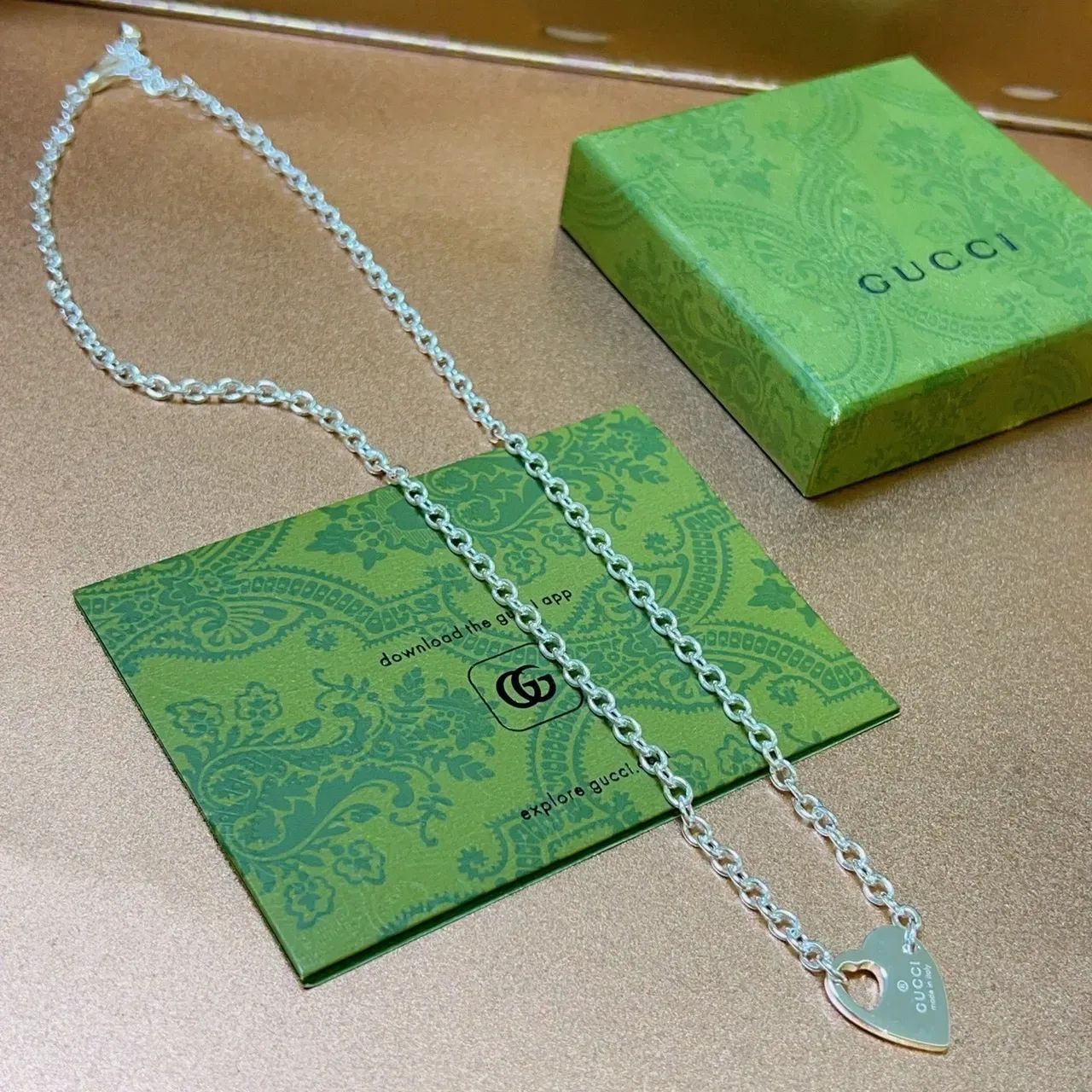 Gucci Heart Pendant Silver Chain Necklace 5