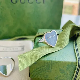 Gucci Heart Signet Blue Silver Enamel-Faced Ring