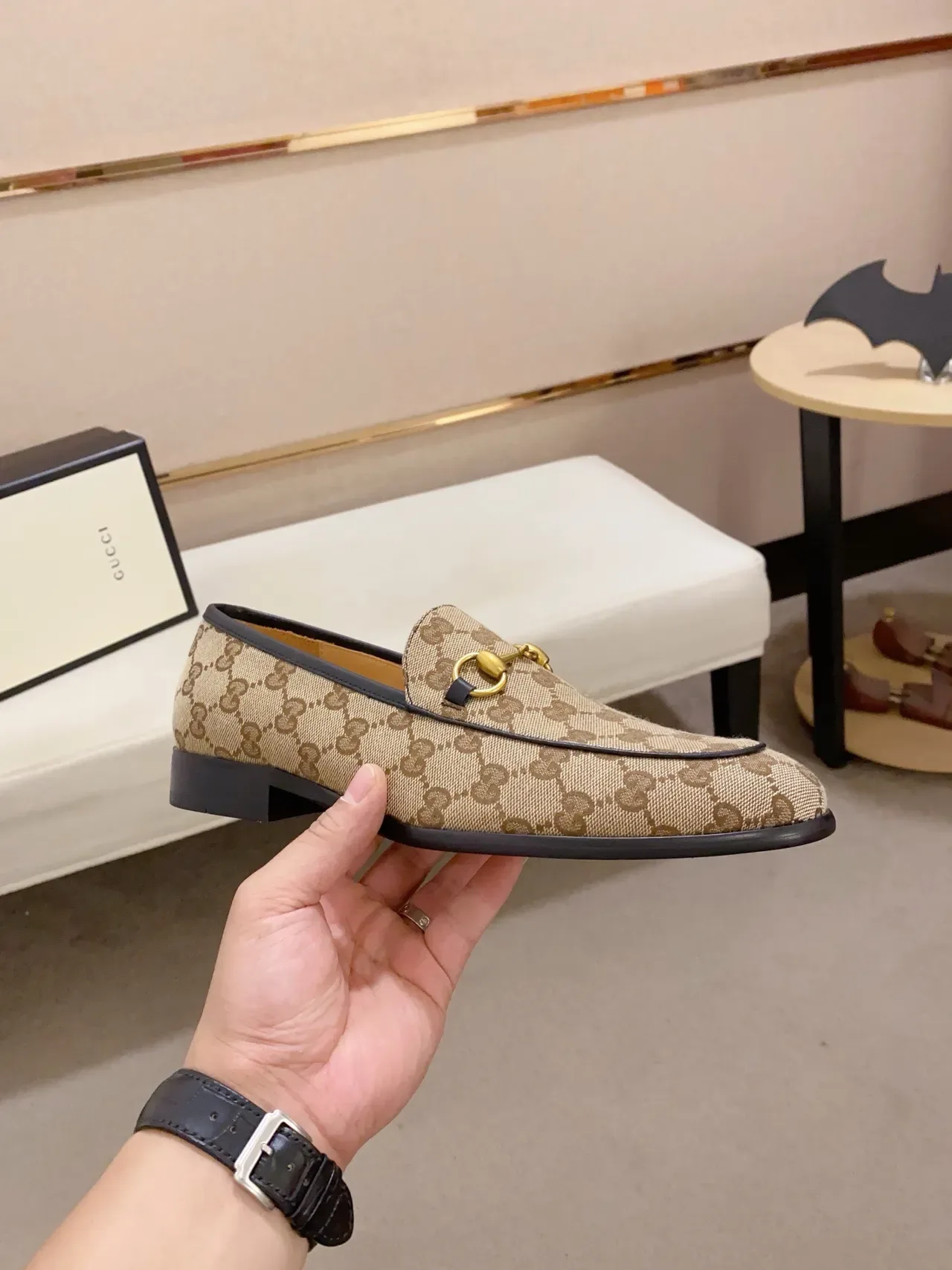 Gucci Horsebit 1955 Beige GG Supreme Canvas Loafers 4