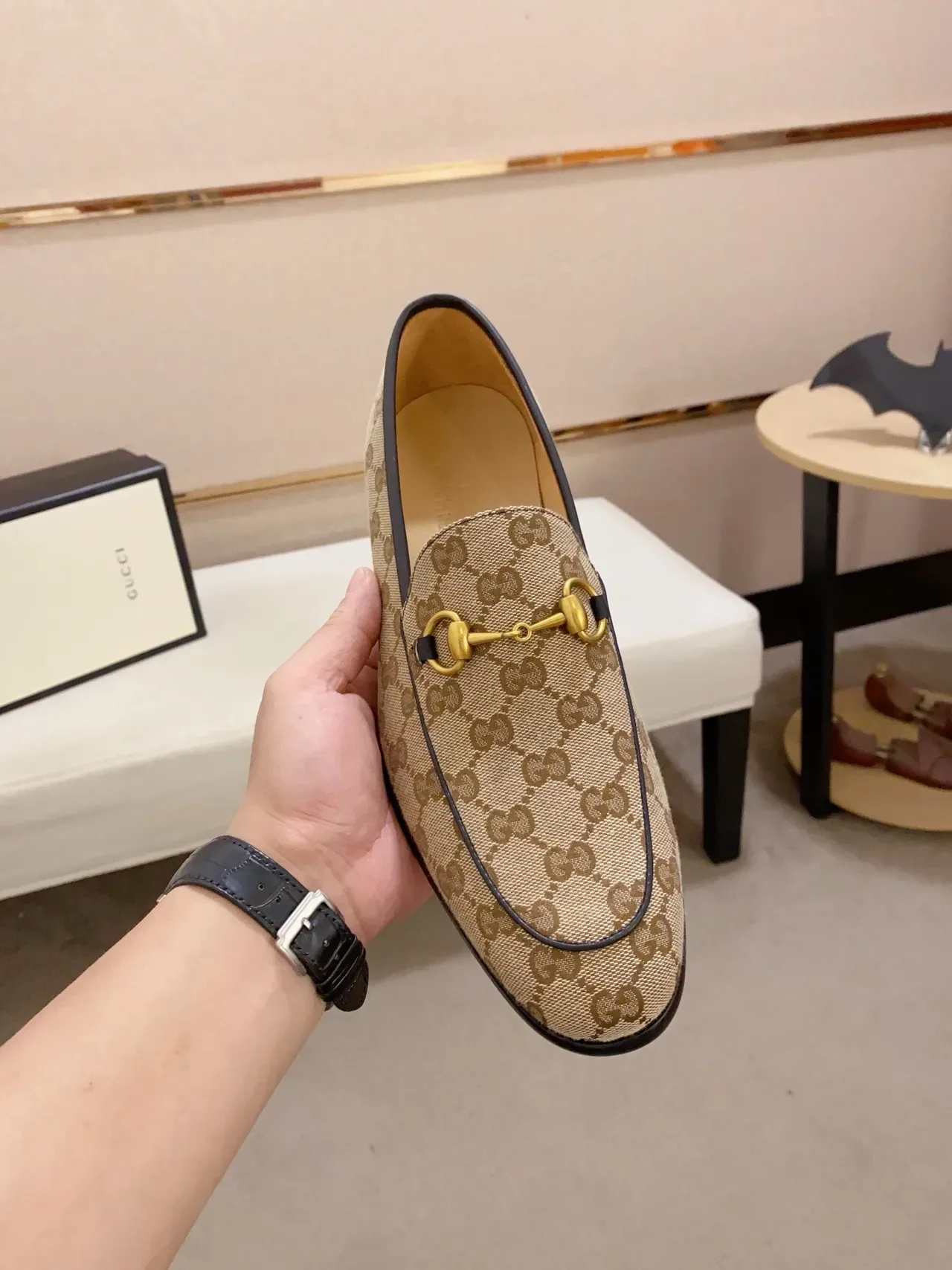 Gucci Horsebit 1955 Beige GG Supreme Canvas Loafers 5