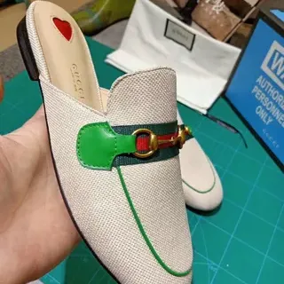 Gucci Horsebit 1955 Beige Green Woven Canvas Upper Buckle Detail Loafer