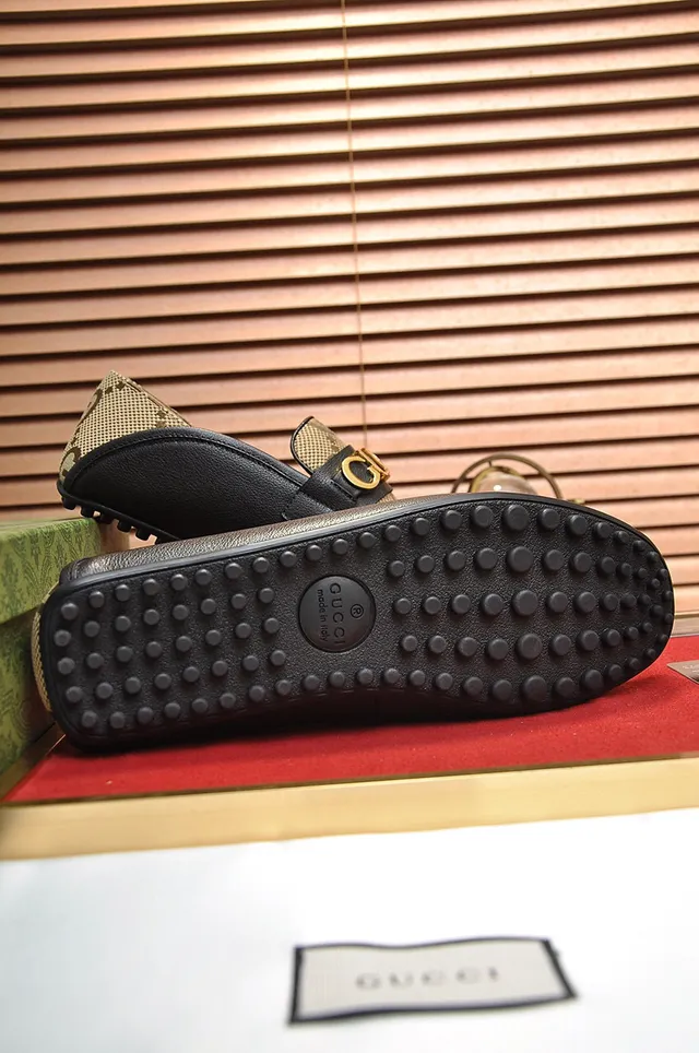 Gucci Horsebit 1955 Beige Monogram Canvas and Black Leather Loafers 4