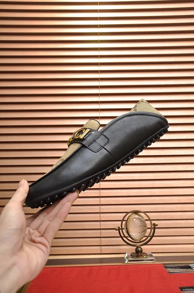 Gucci Horsebit 1955 Beige Monogram Canvas and Black Leather Loafers 6