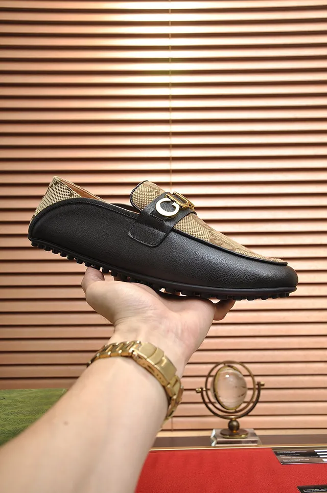 Gucci Horsebit 1955 Beige Monogram Canvas and Black Leather Loafers 7