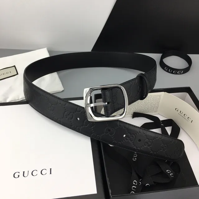 Gucci Horsebit 1955 Ceinture en cuir noir embossé GG 2