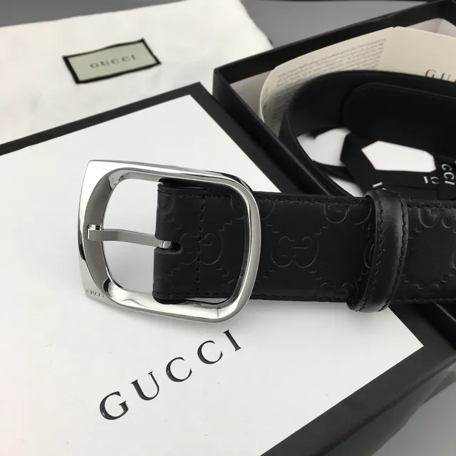 Gucci Horsebit 1955 Ceinture en cuir noir embossé GG 3