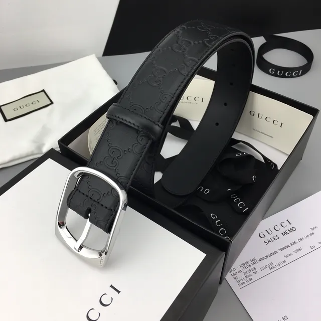 Gucci Horsebit 1955 Ceinture en cuir noir embossé GG 4