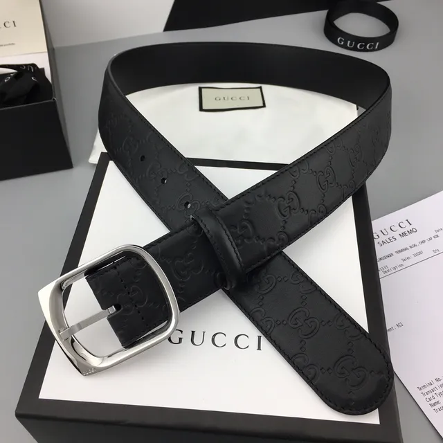 Gucci Horsebit 1955 Ceinture en cuir noir embossé GG 6