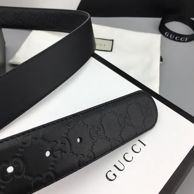 Gucci Horsebit 1955 Ceinture en cuir noir embossé GG 7