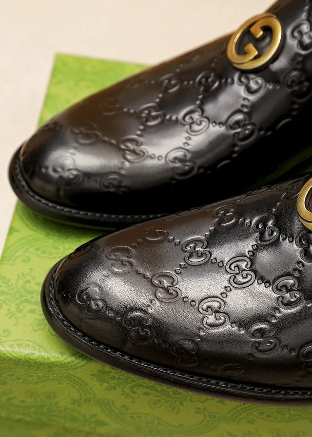 Gucci Horsebit 1955 Black Embossed GG Loafers 4