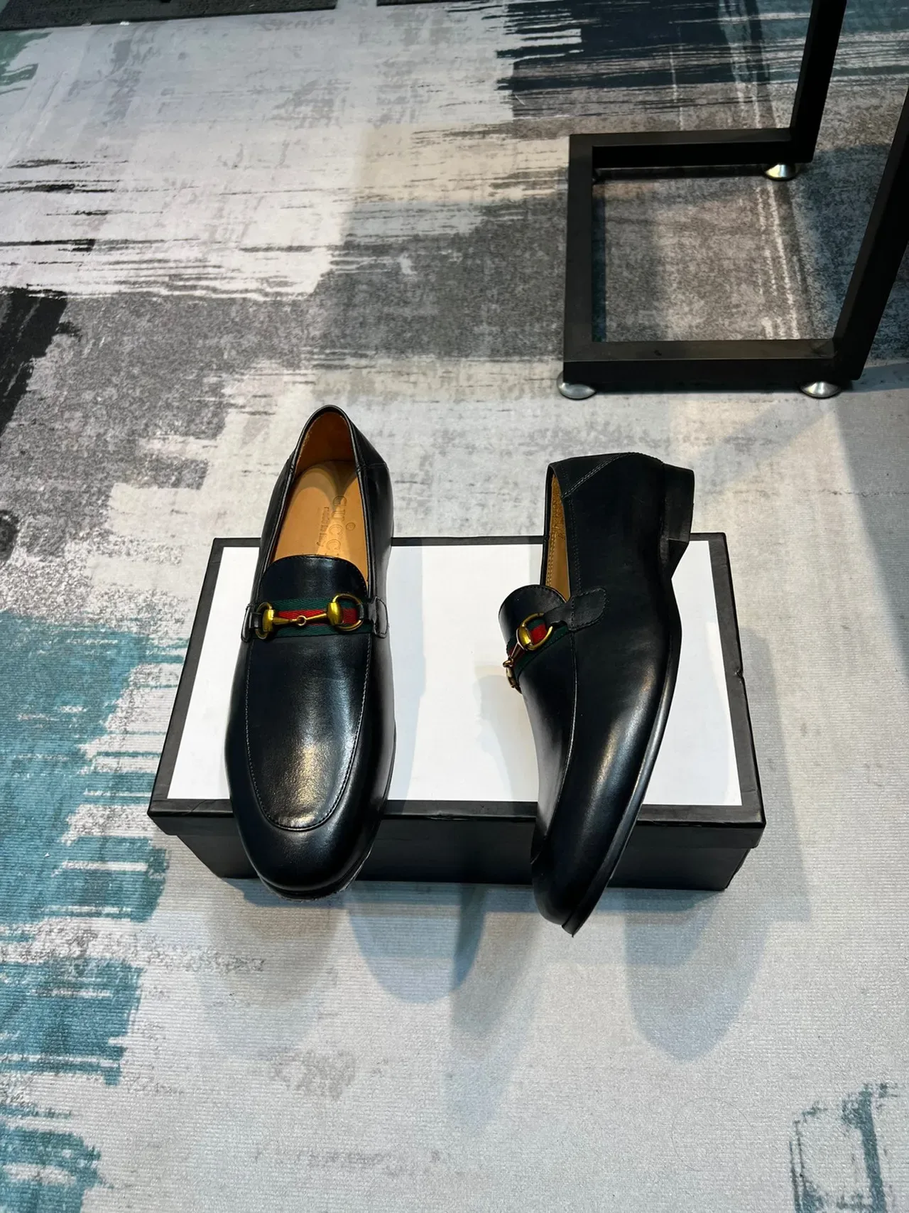 Gucci Horsebit 1955 Black Green Leather Buckle Loafer 4