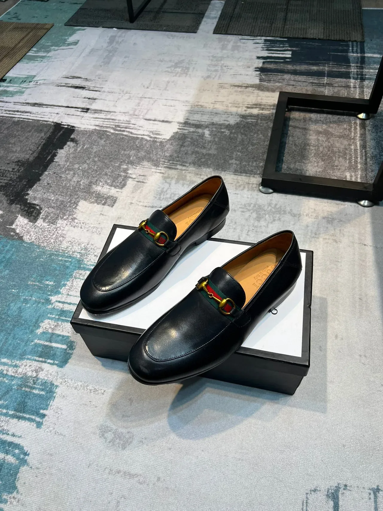 Gucci Horsebit 1955 Black Green Leather Buckle Loafer 5