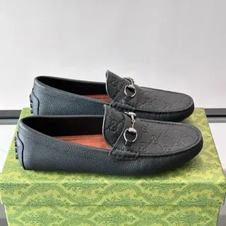 Gucci Horsebit 1955 Black Pebbled Leather GG Loafers