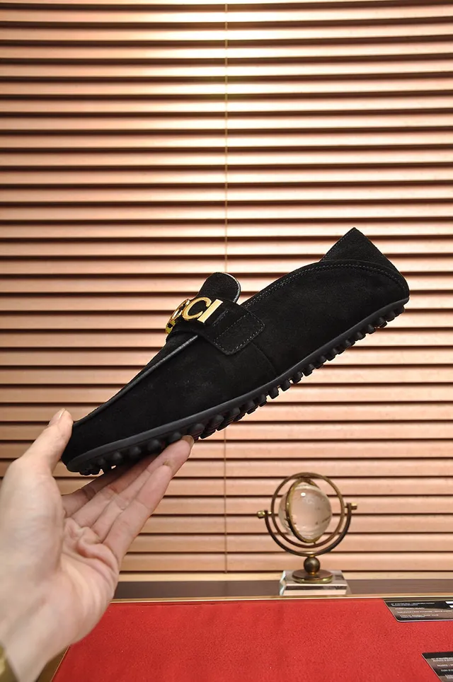 Gucci Horsebit 1955 黑色麂皮金色鞋带乐福鞋 5