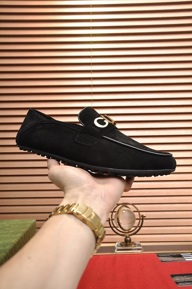 Gucci Horsebit 1955 黑色麂皮金色鞋带乐福鞋 6