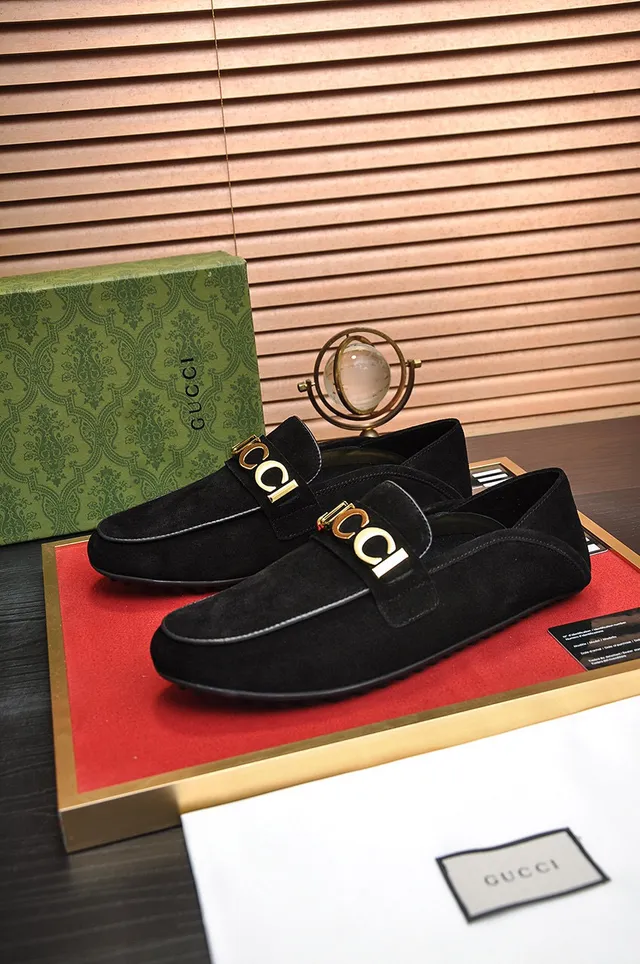 Gucci Horsebit 1955 黑色麂皮金色鞋带乐福鞋 7