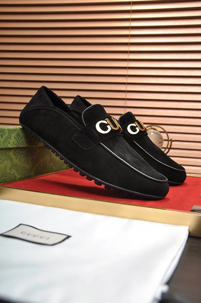 Gucci Horsebit 1955 黑色麂皮金色鞋带乐福鞋 8