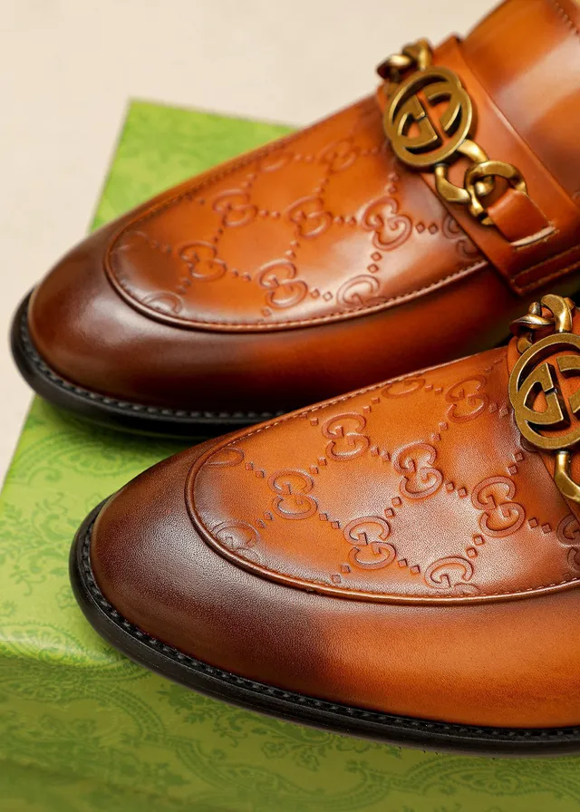 Gucci Horsebit 1955 Brown Gold Embossed GG Monogram Buckle Loafer 4