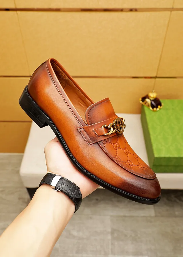 Gucci Horsebit 1955 Brown Gold Embossed GG Monogram Buckle Loafer 6