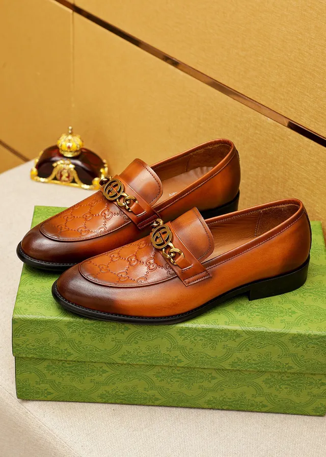Gucci Horsebit 1955 Brown Gold Embossed GG Monogram Buckle Loafer 7