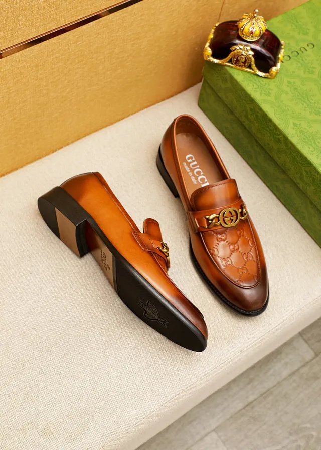 Gucci Horsebit 1955 Brown Gold Embossed GG Monogram Buckle Loafer 8