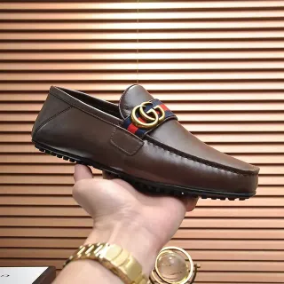 Gucci Horsebit 1955 भूरा चमड़ा वेब स्ट्रैप लोअफर